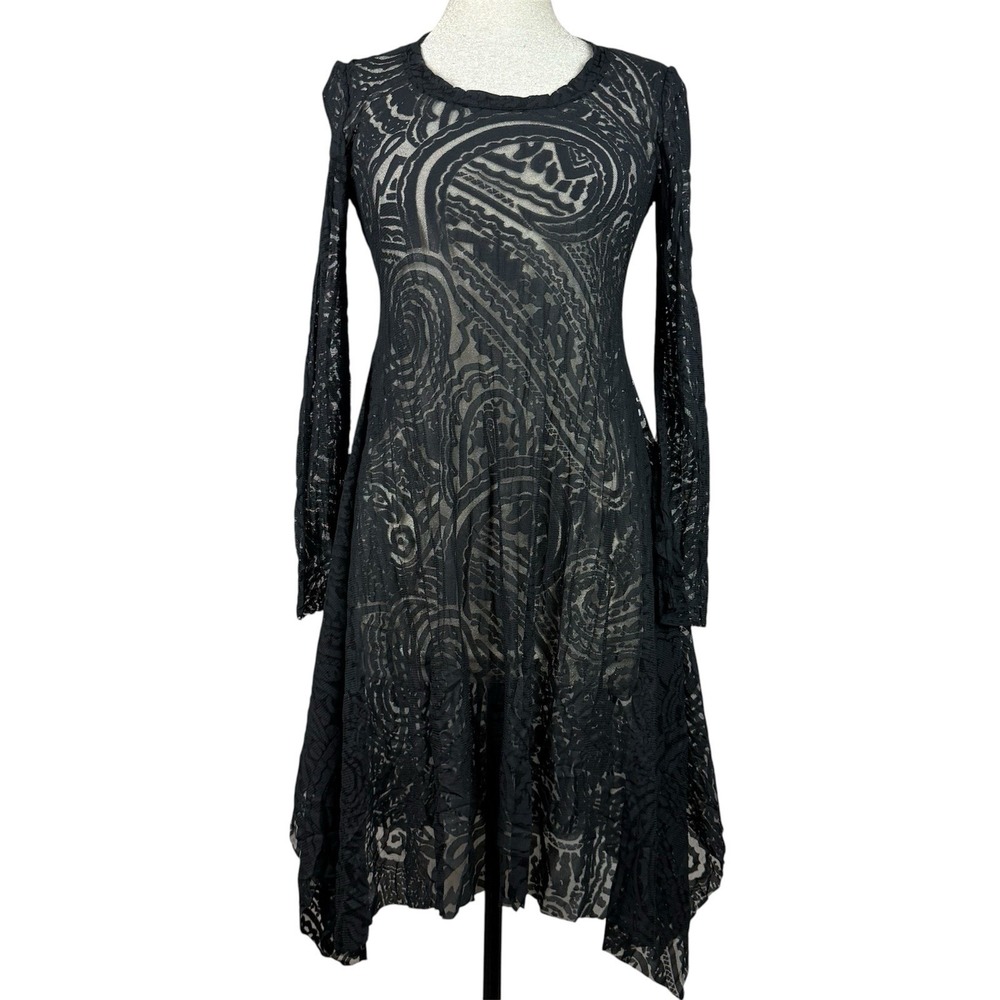 Joseph Ribkoff Dress Sz 6 Black Mesh Sheer Stretch Lace Whimsigoth Dark Fairy